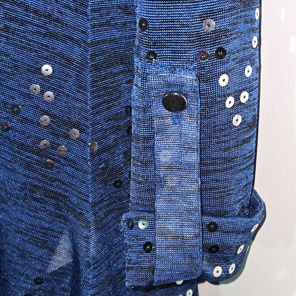 Women's New Directions Blouse Size Small, Blue Tunic Length with sequin accents. - Picture 2 of 4